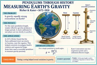 Richer and Kater measuring Earth's gravity with a pendulum clock